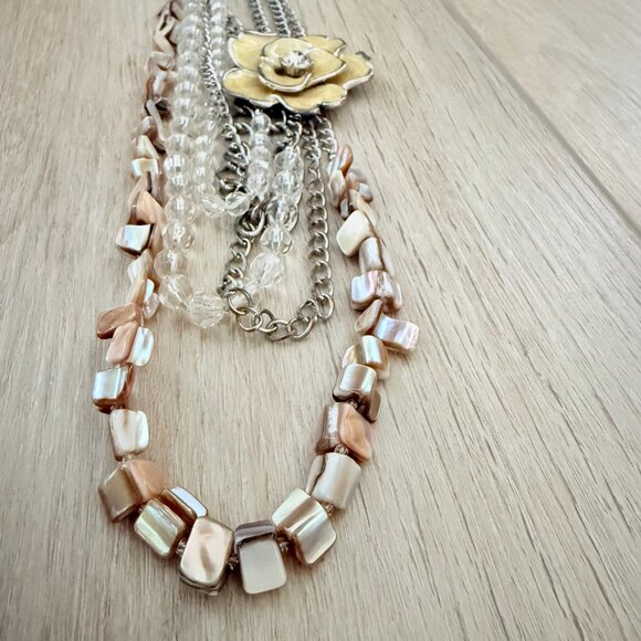 🌼✨ Layered Statement Necklace – Multi-Strand Chains, Crystals & Shell Beads - Picture 10 of 12